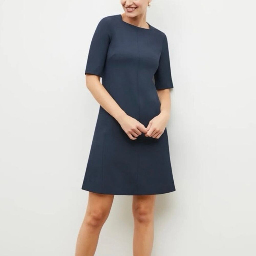MM. LaFleur Navy Blue Elbow Sleeve A-Line Shift Dress Slash Pockets Size 8